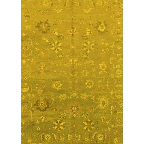 Ahgly Company Machine Washable Indoor Rectangle Abstract Yellow Modern Area Rugs, 7' x 9'