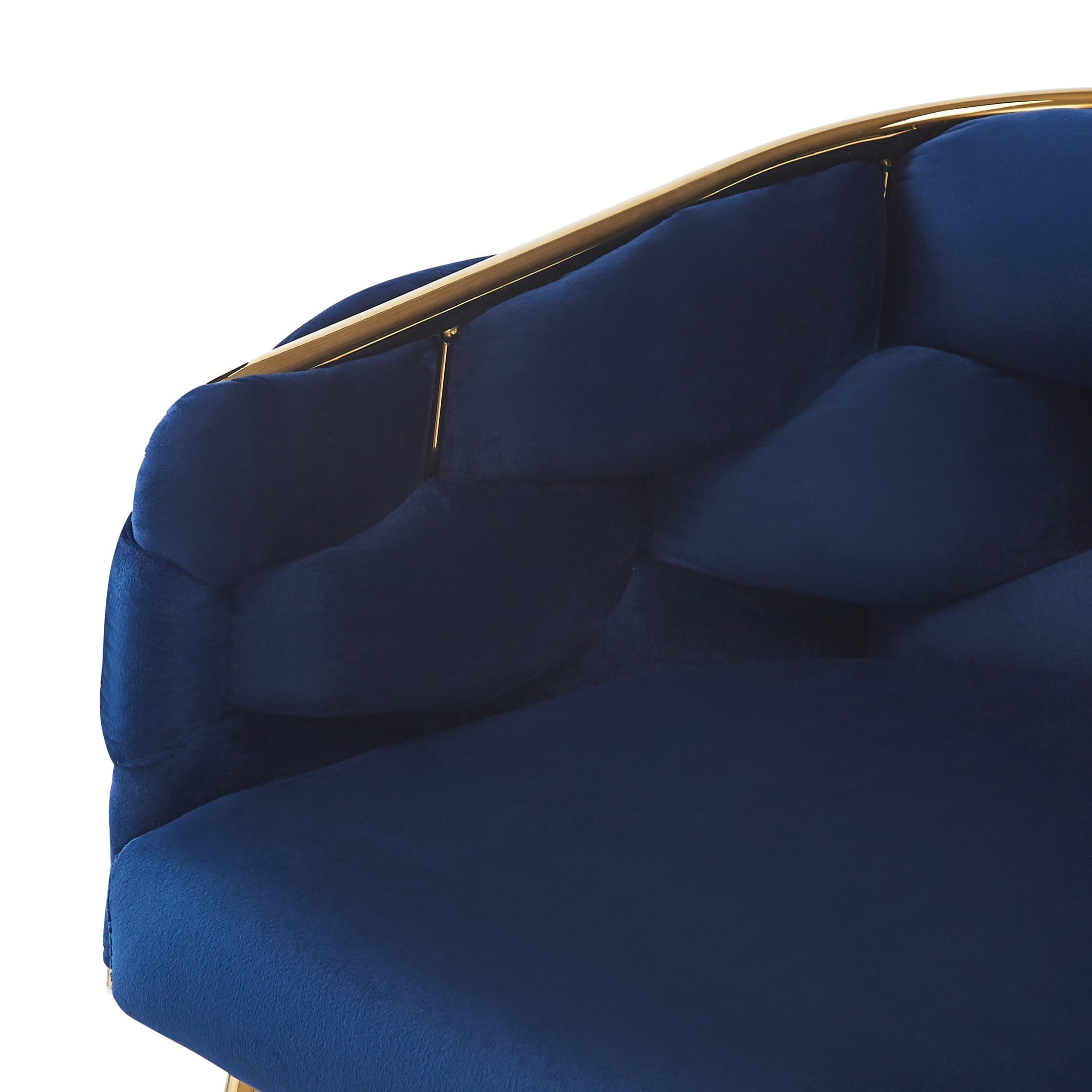 Nivora 28" Seat Height Modern Upholstered Flannelette Counter Stools, Metal Frame, Dark Blue + Gold, Set of 2