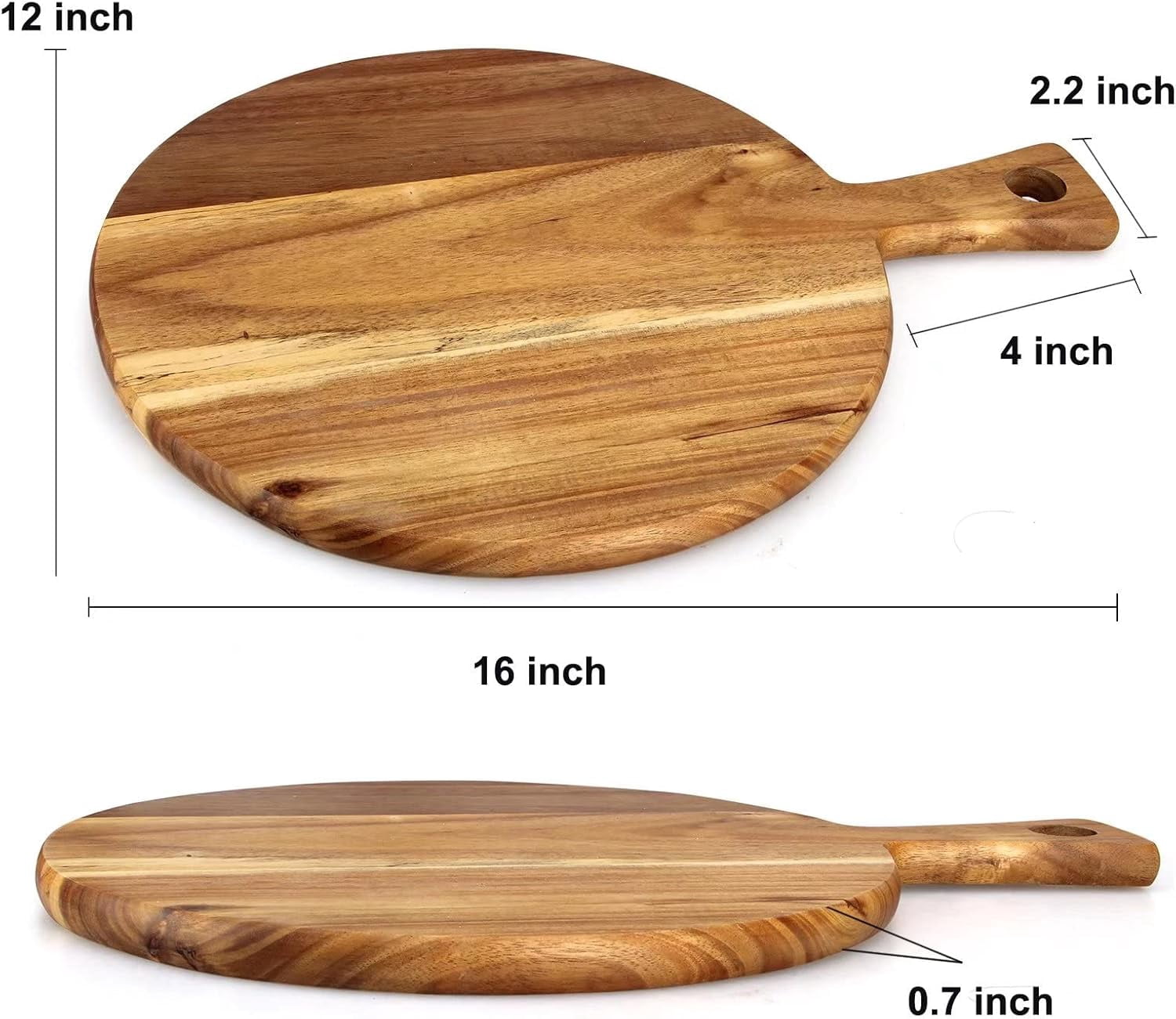 Wood Cutting Board with Handle Wooden Chopping Board Paddle Round Cutting Boards for Kitchen Meat Bread Serving Board Charcuterie Boards Chopping Blocks Circular Circle Pizza Cheese Board