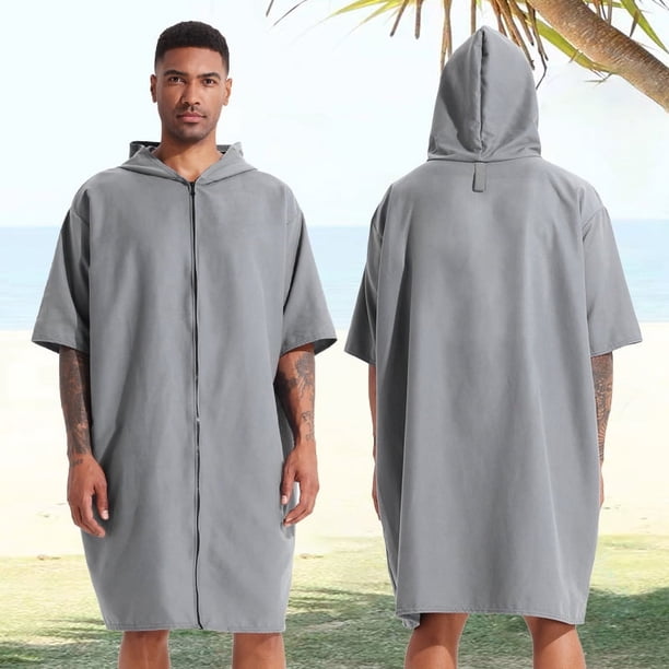 Albornoz de playa con capucha, toalla de baño, poncho, cremallera de felpa de doble cara, albornoz para cambiarse de surf