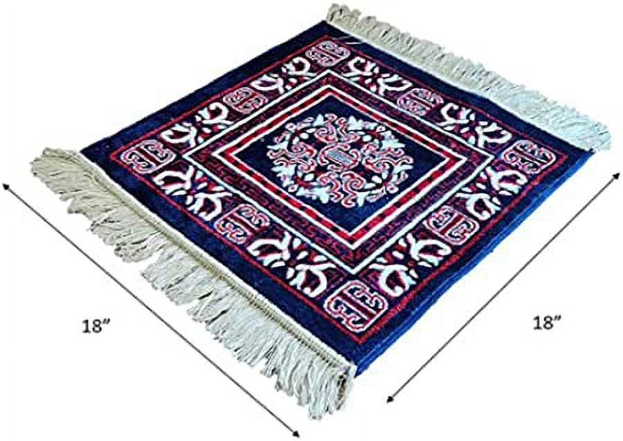 Polyester Fabric Blue With Red Meditation Prayer Mat (Approx. 18 x 18 Inch) Multi-Purpose Meditation Mat/Rug, Religious Spiritual Items, Home Aasan/Yoga/Meditation