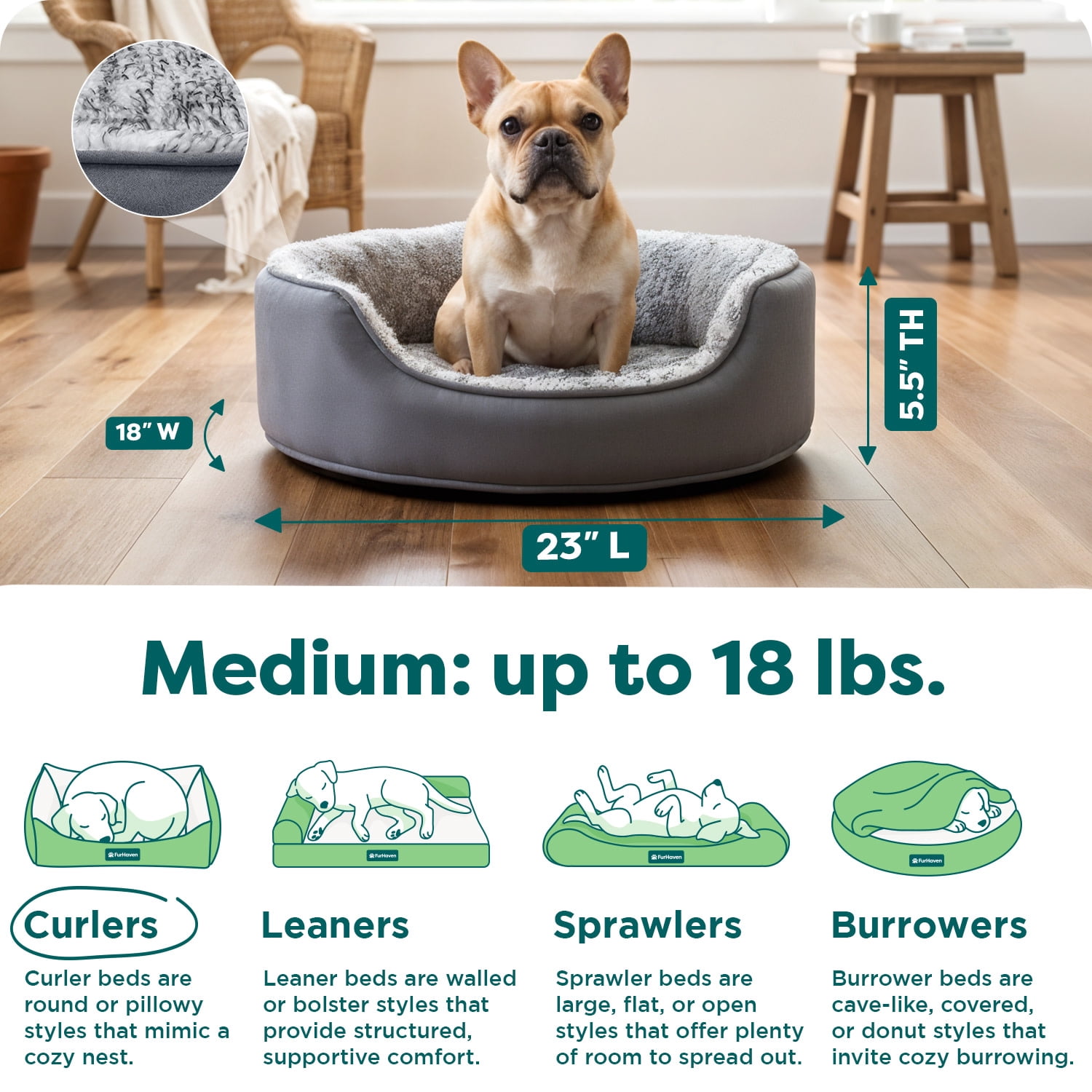 FurHaven Pet Products | Two-Tone Fur & Suede Oval Pet Bed for Dogs & Cats - Medium, Gray