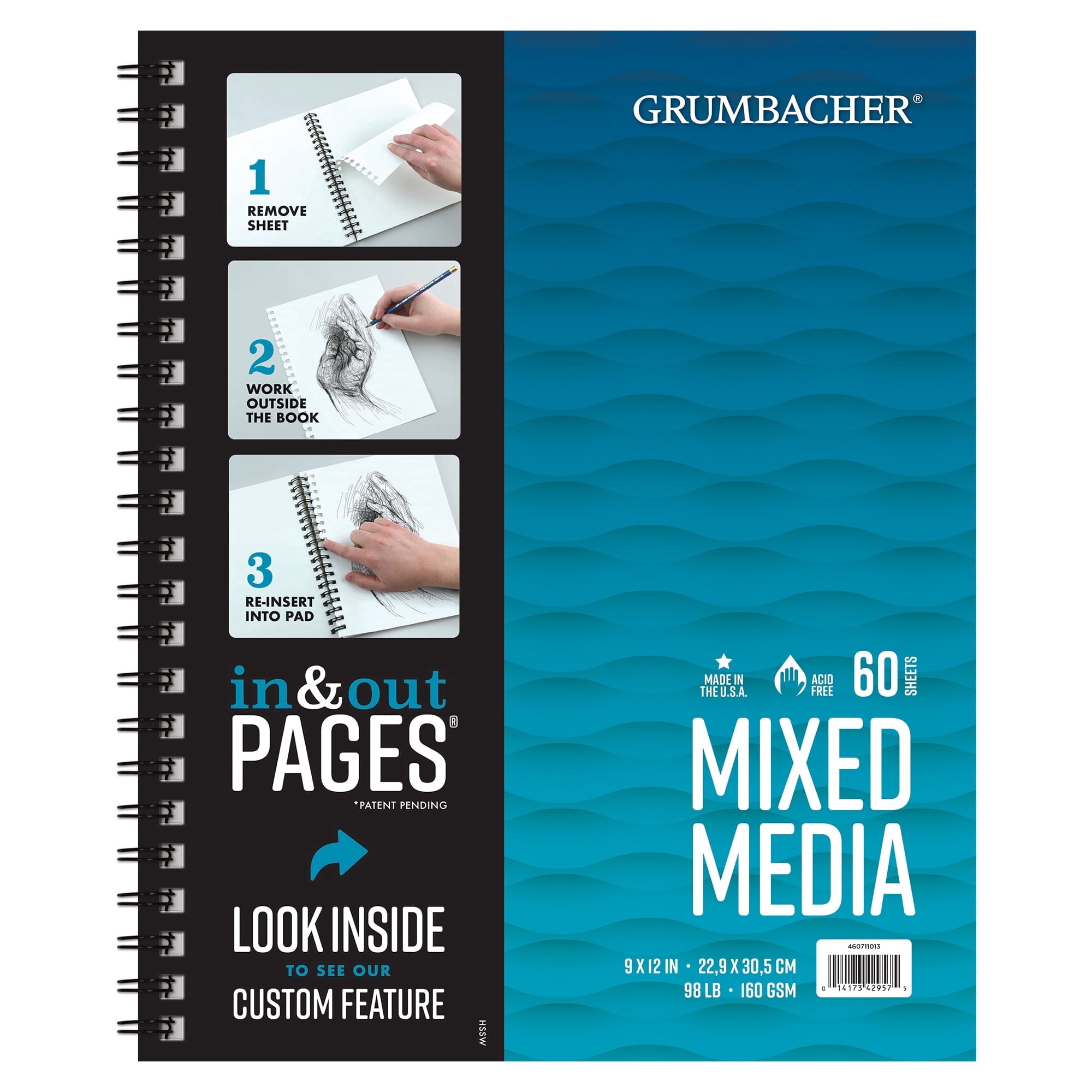 (3 pack) Grumbacher Mixed Media Pad 9 x 12 Inch 98lb 160GSM 60 Sheets Side Wire Bound