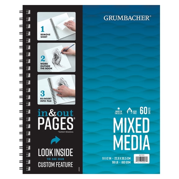 Grumbacher Mixed Media Pad 9 x 12 Inch 98lb 160GSM 60 Sheets Side Wire Bound