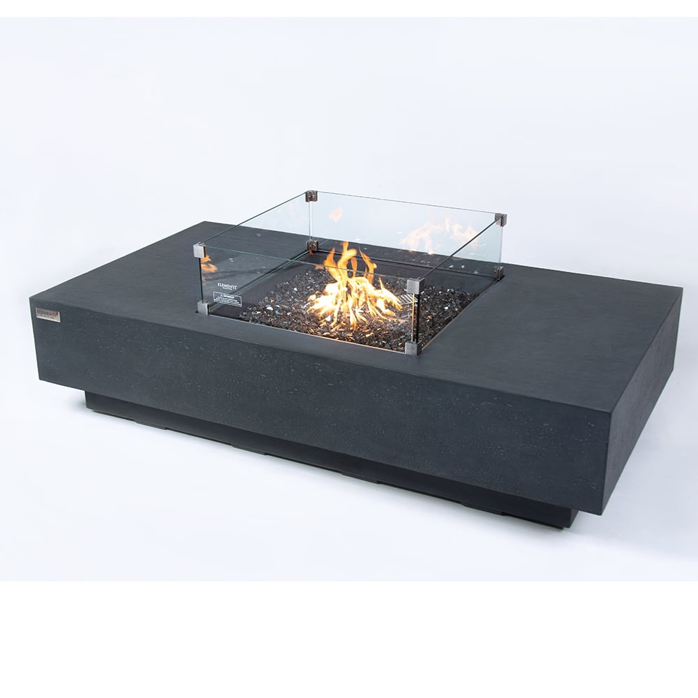 Elementi Plus Cannes Propane Fire Pit for Outside Outdoor Fire Pit Table Smokeless Firepit Concrete Rectangular Fire Table Patio Heater Fireplace 60000 BTUs - Dark Grey, 60 x 31.9 Inches