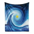 thumbnail image 1 of Abstract Soft Flannel Fleece Throw Blanket, Surfer Wavy Like Design with Little Vivid Point and Sun Print, Cozy Plush for Indoor and Outdoor Use, 50" x 70", Blue White and Yellow, by Ambesonne, 1 of 6