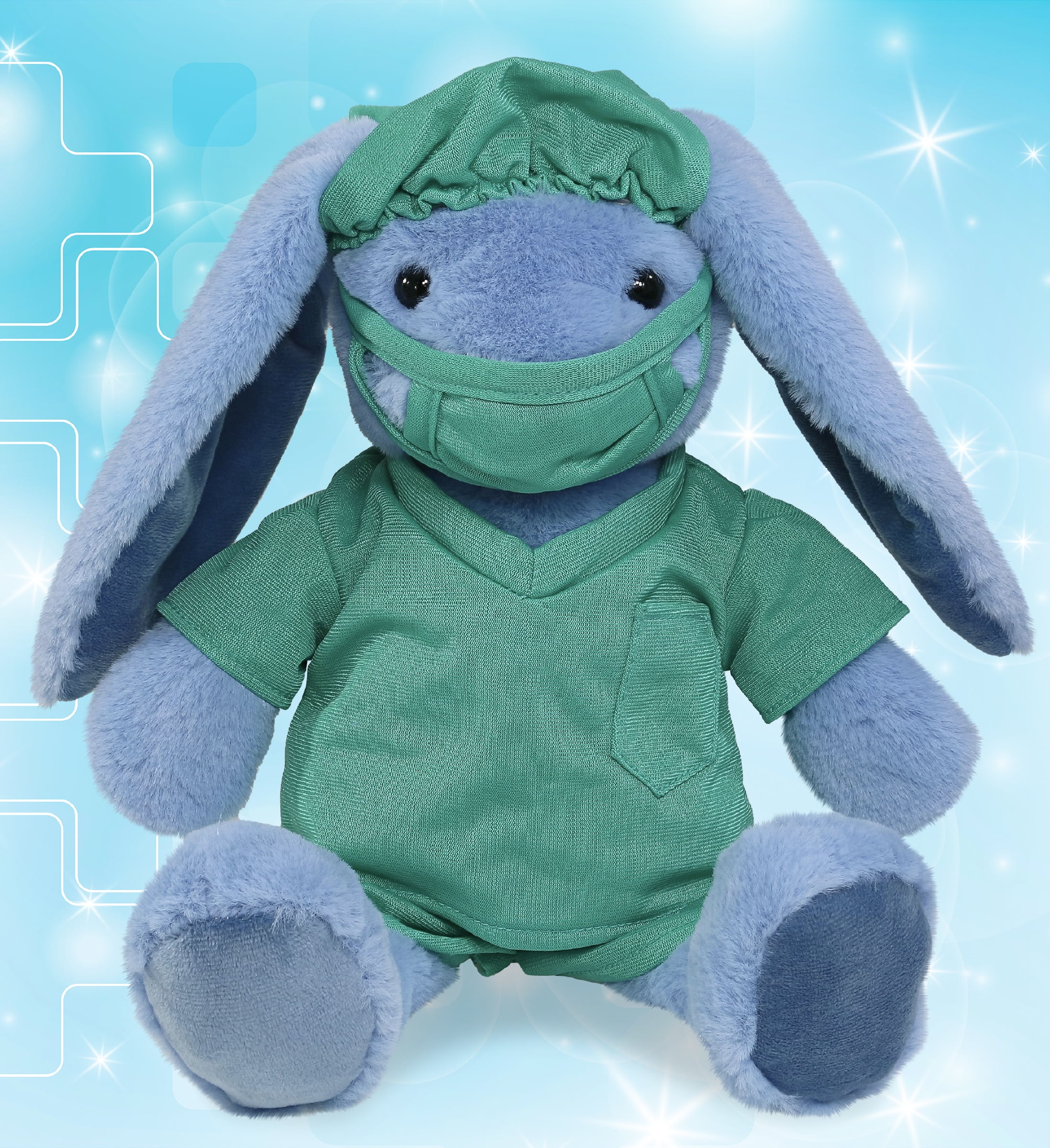 DolliBu Baby Blue Rabbit Doctor Plush Toy - Super Soft Rabbit Doctor Stuffed Animal Dress Up with Cute Scrub Uniform and Cap Outfit - Fluffy Toy Plush Gift for Doctor, Nurse, Surgeon, Dentist - 8 Inch
