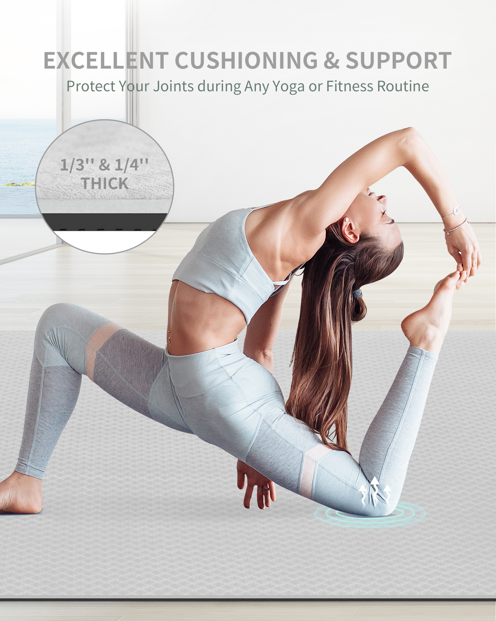 Cambivo Extra-Large Yoga Mat 6' × 4' 6mm Gray photo 2