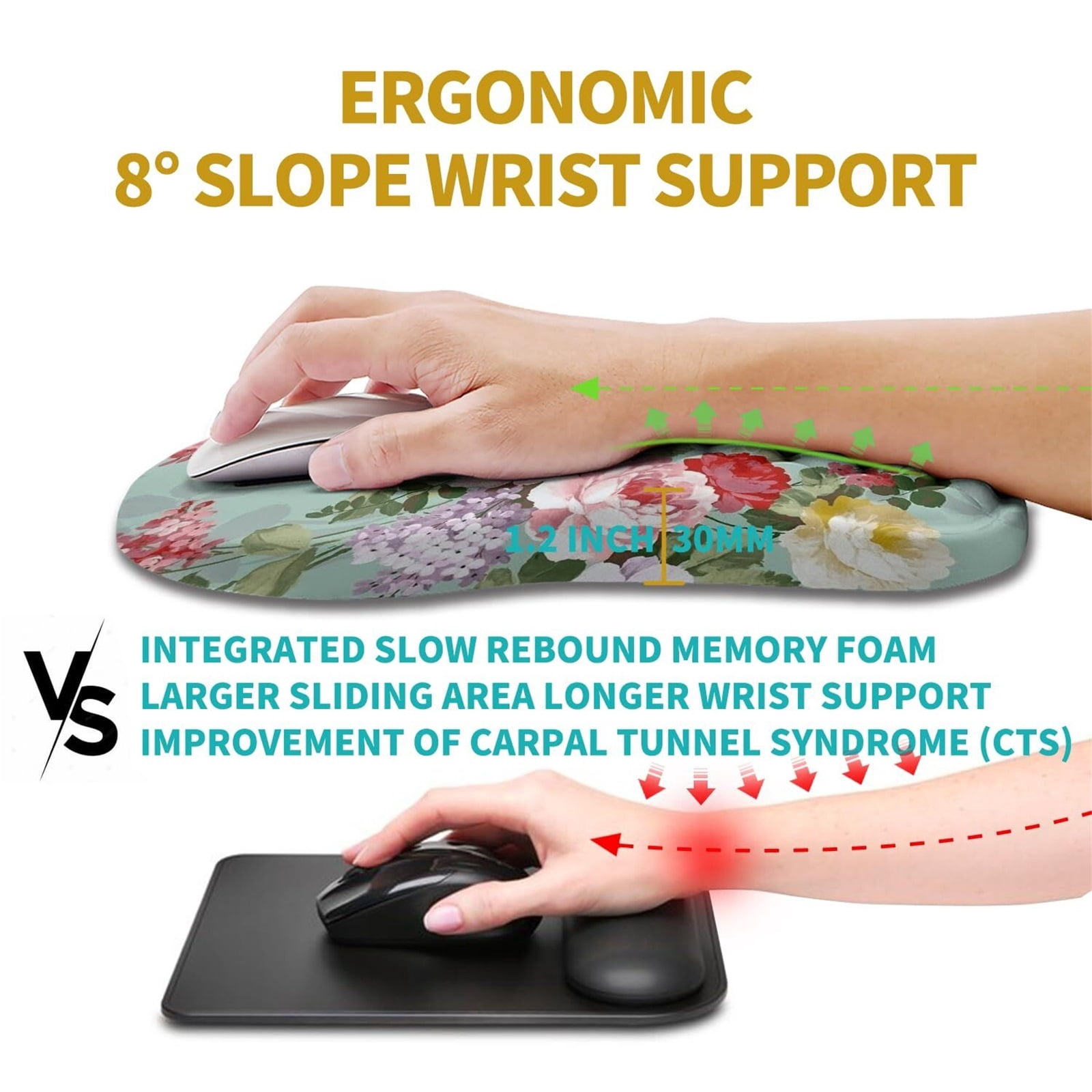 NexTone Ergonomic Mouse Pad Wrist Support, Wrist Rest Mousepad for Carpal Tunnel Pain Relief with Integrated Memory Foam Slope Massage Bulge (11.8x7.9 inch,Pink Fluid