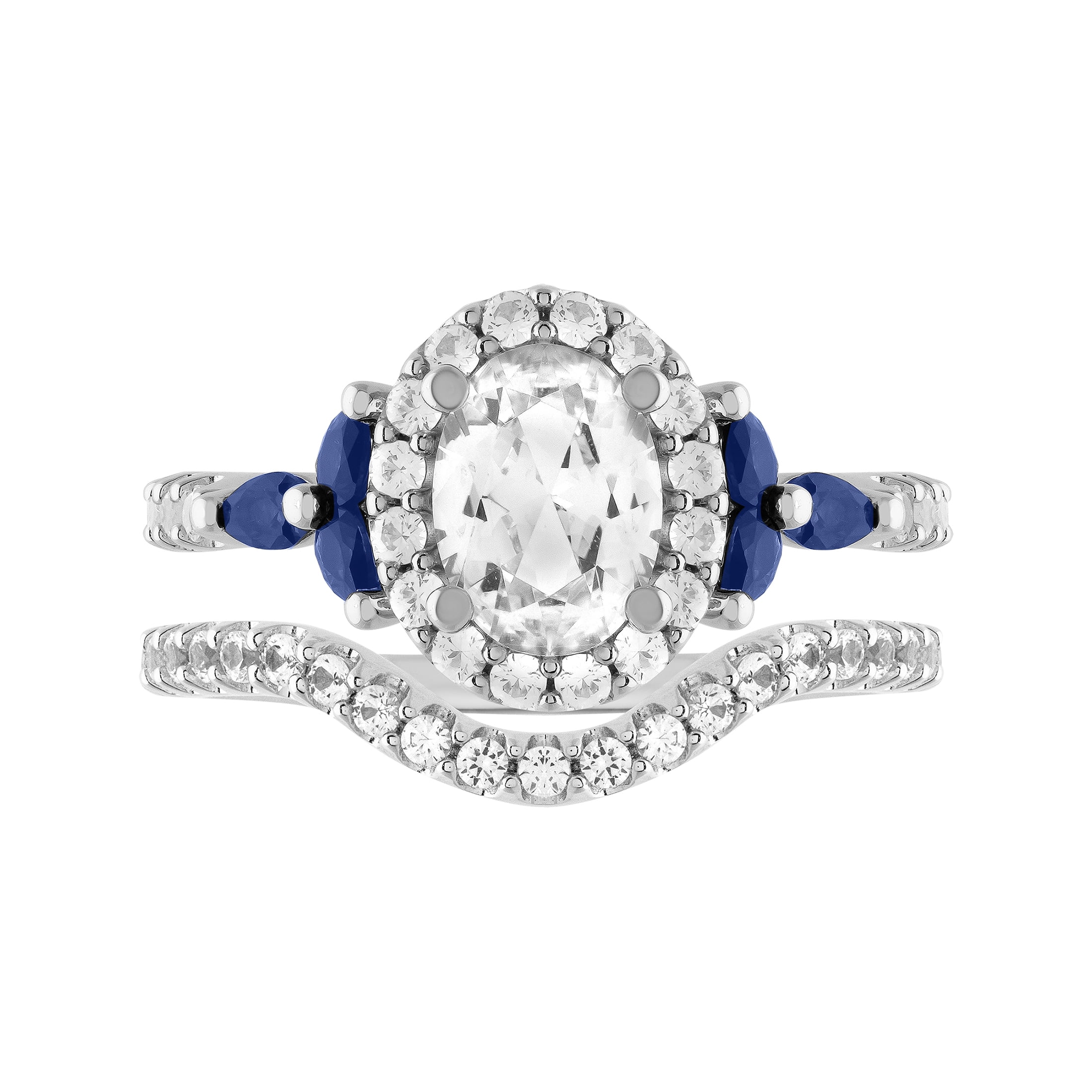 Keepsake 2 3/8 Carat TGW Created Blue & White Sapphire "Twilight Gem" Women's Bridal Set in Sterling Silver