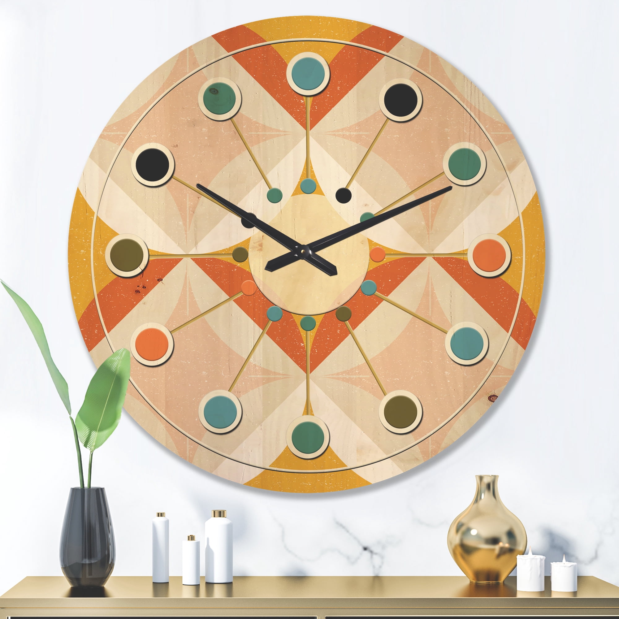 Designart 'Abstract Retro Design XII' Mid-Century Modern Wood Wall Clock
