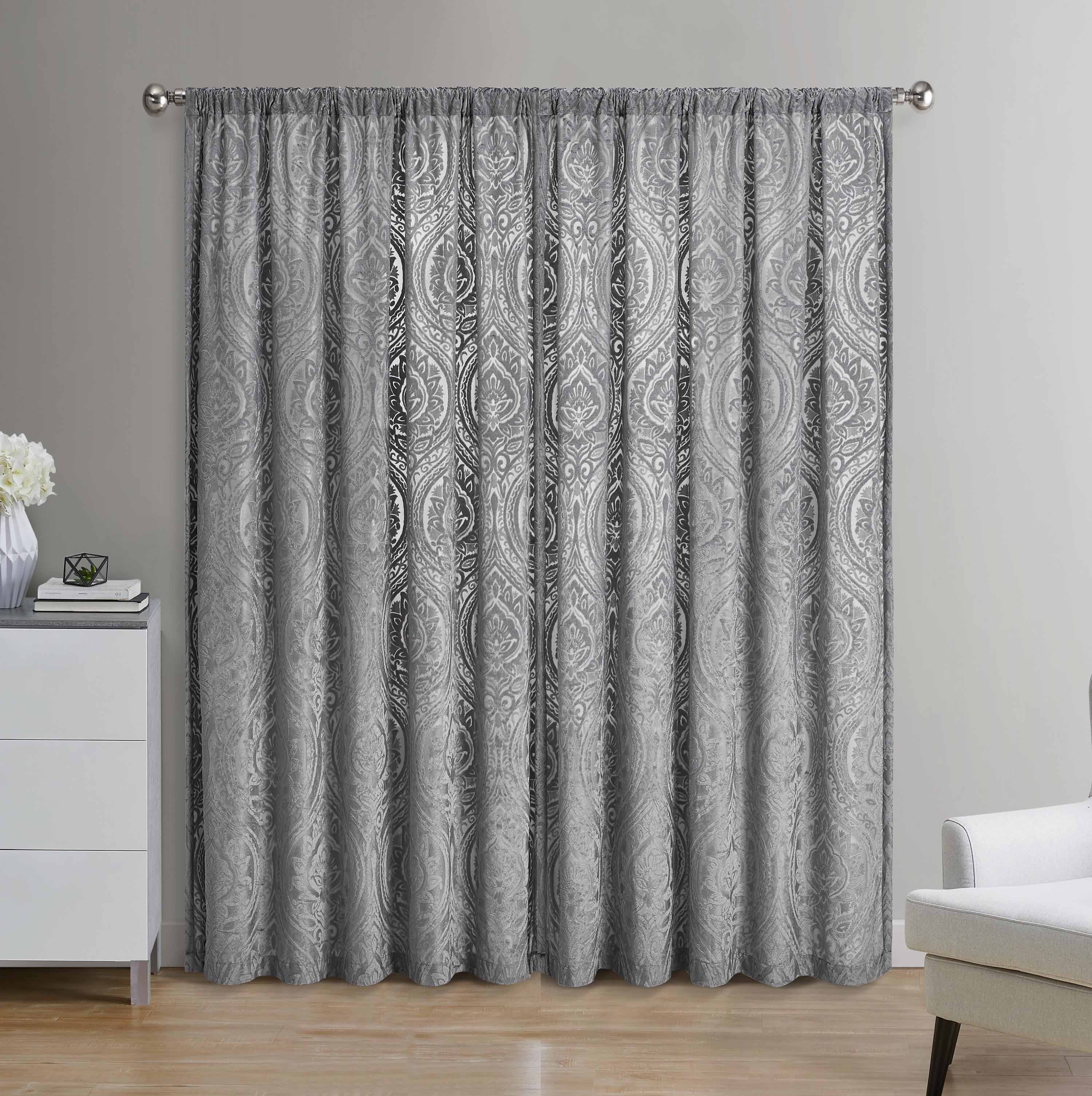 Mainstays Velvet Sheer Ogee Burnout Rod Pocket Single Curtain Panel, 54" x 84", Grey