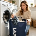 thumbnail image 3 of 90L Large Laundry Basket, Sturdy Freestanding Hamper, Spacious Washing Bin, Collapsible Laundry Bag with Anti-Wrinkle Fabric for Neat Appearance (Black), 3 of 6