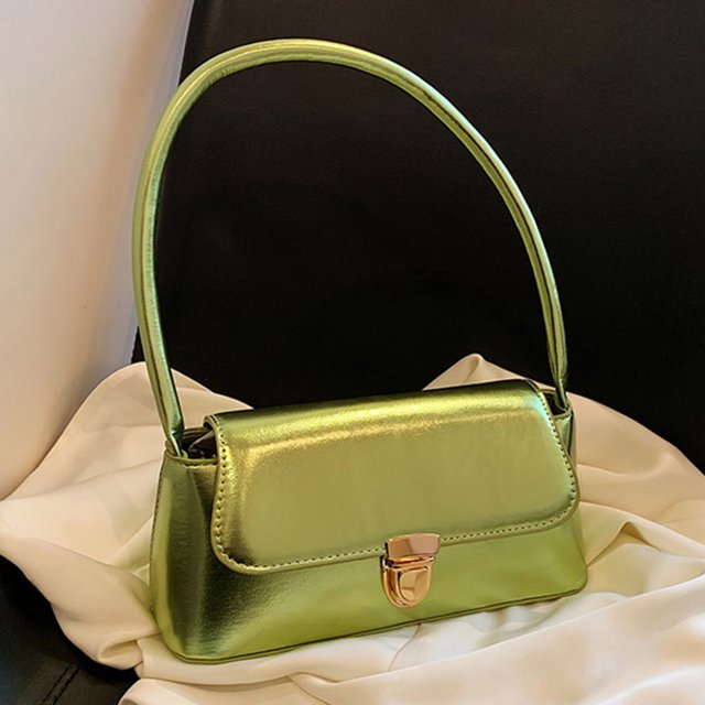 Bolso de mano para mujer, elegante, brillante, con solapa, para verano, para axila (verde oliva)
