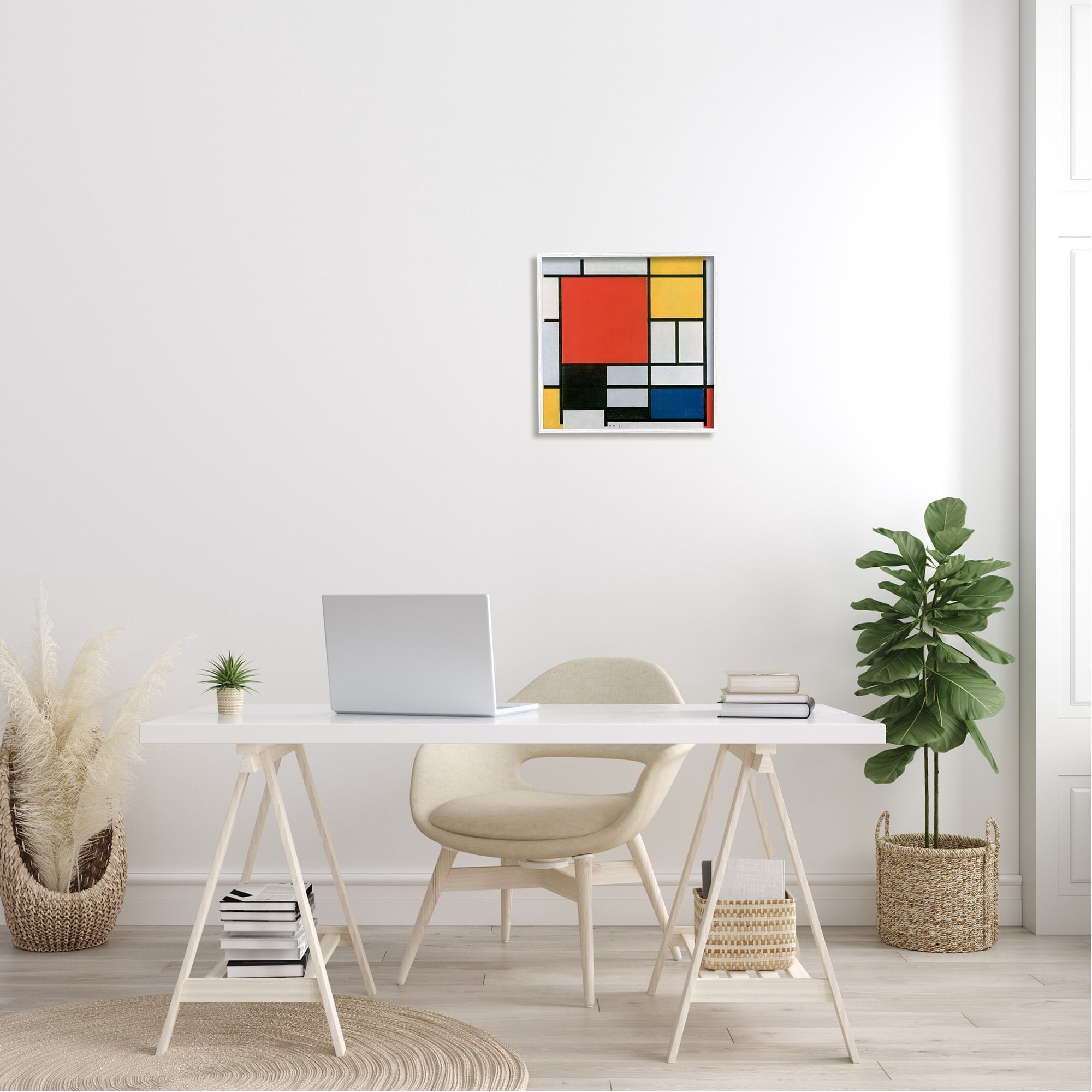 Stupell Industries Composition in Red Yellow Blue Black Piet Mondrian Classic Abstract Painting Painting White Framed Art Print Wall Art, Design by one1000paintings
