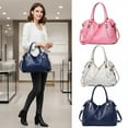 thumbnail image 2 of Ladies PU Leather Handbag Tote—Women Lightweight Satchel Purse, 14.2"×5.9"×10.2", Multiple Interior Pockets, Secure Zip Closure, 6.7" Handle Drop, Detachable Adjustable Strap for Shoulder(Blue), 2 of 5