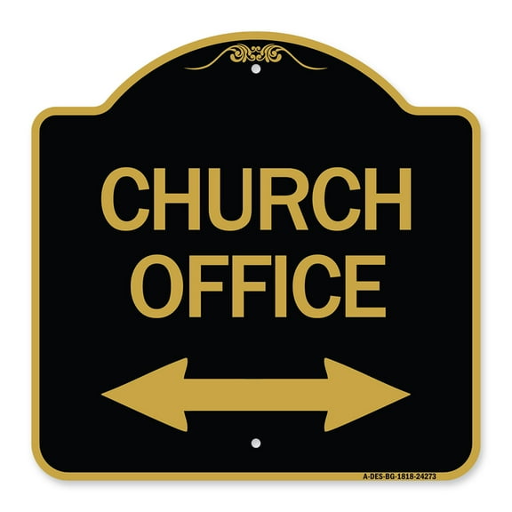 SignMission A-DES-BG-1818-24273 18 x 18 in. Designer Series Sign - Church Parking with Bidirectional Arrow, Black & Gold
