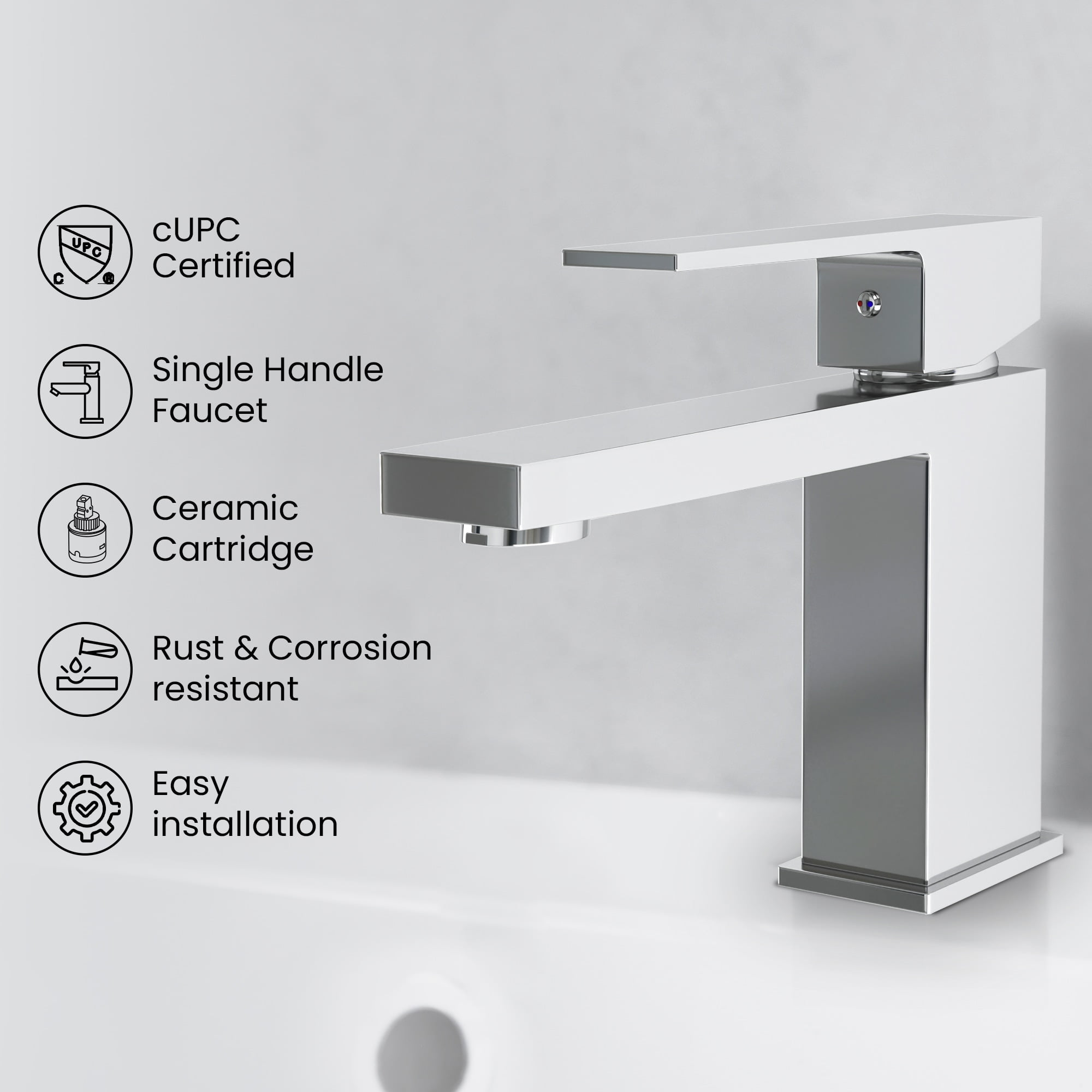 Ayna Decors Chrome Bathroom Sink Faucet Single Hole, Brass Single Handle Vanity Faucet with Pop Up Drain Stopper and Water Faucet Supply Lines