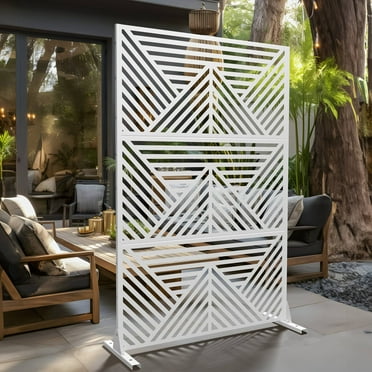 MAYEERTY 72" × 47" Outdoor Privacy Screen, Metal Decorative Screen, White