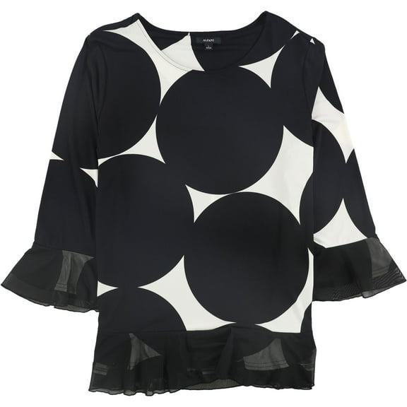 Alfani Womens Mesh-Trim Knit Blouse, Black, Small