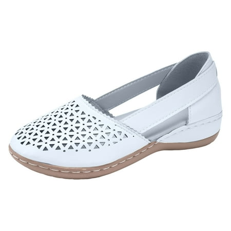CHOII 50% off Clearance Fashion Sandals Female Package Head Hollow Flat Bottom Women s Shoes Breathable Non-slip Sandals Slight Wedge Cushionaire Sandals Summer Sandals for Women 2024 White/6.5