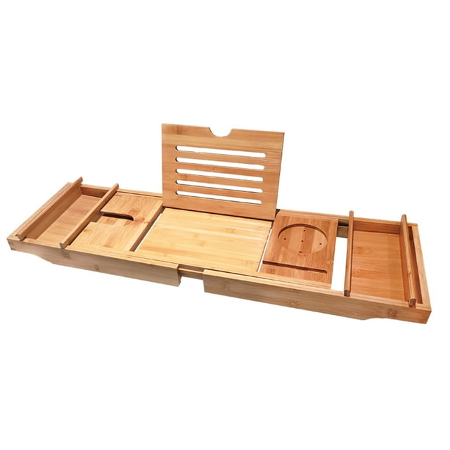Mistaha Bathtub Caddy Tray Adjustable Bamboo Spa Bathtub Caddy Organizer Book Glass Holder Tablet or Smartphone Bracket Bath Organizer Nonslip Bottom Extendable Sides