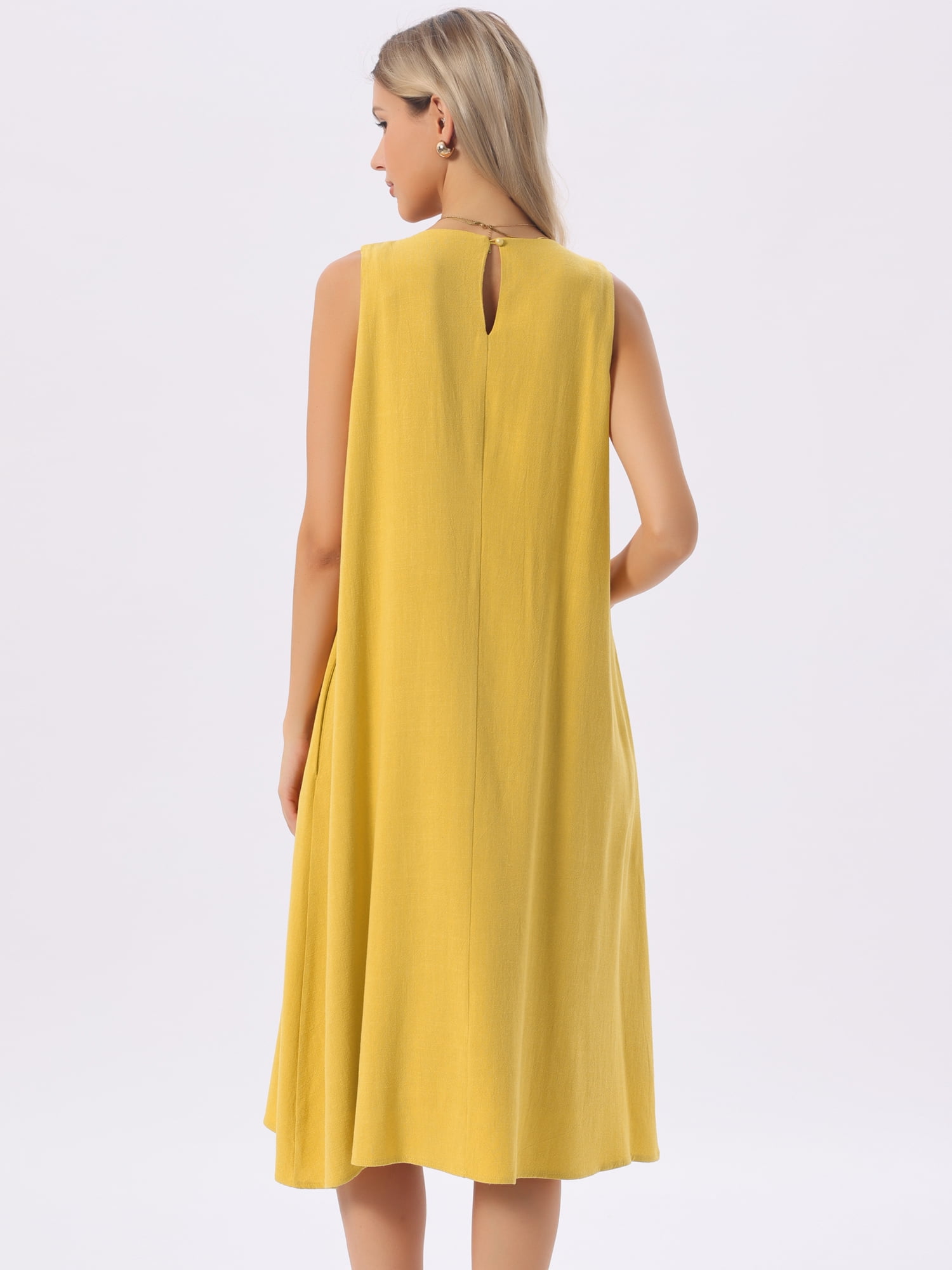DARING DIVA Linen Sleeveless Dress Large Yellow