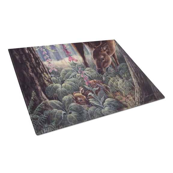Doe and Fawn Deer Glass Cutting Board Large