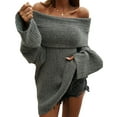 thumbnail image 2 of Women'S Off the Shoulder Sweater Oversized Batwing Sleeve Loose Pullover Sweaters Tops Flower Gray M, 2 of 10