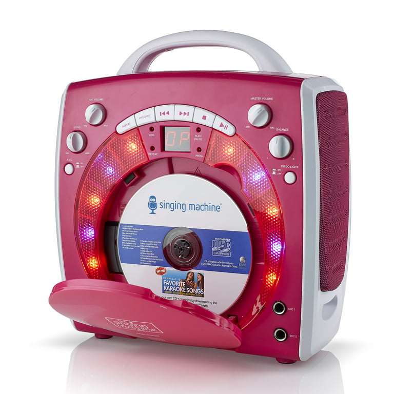 Singing Machine Portable CD +G Karaoke Machine with Disco Lights and  Microphone, Pink