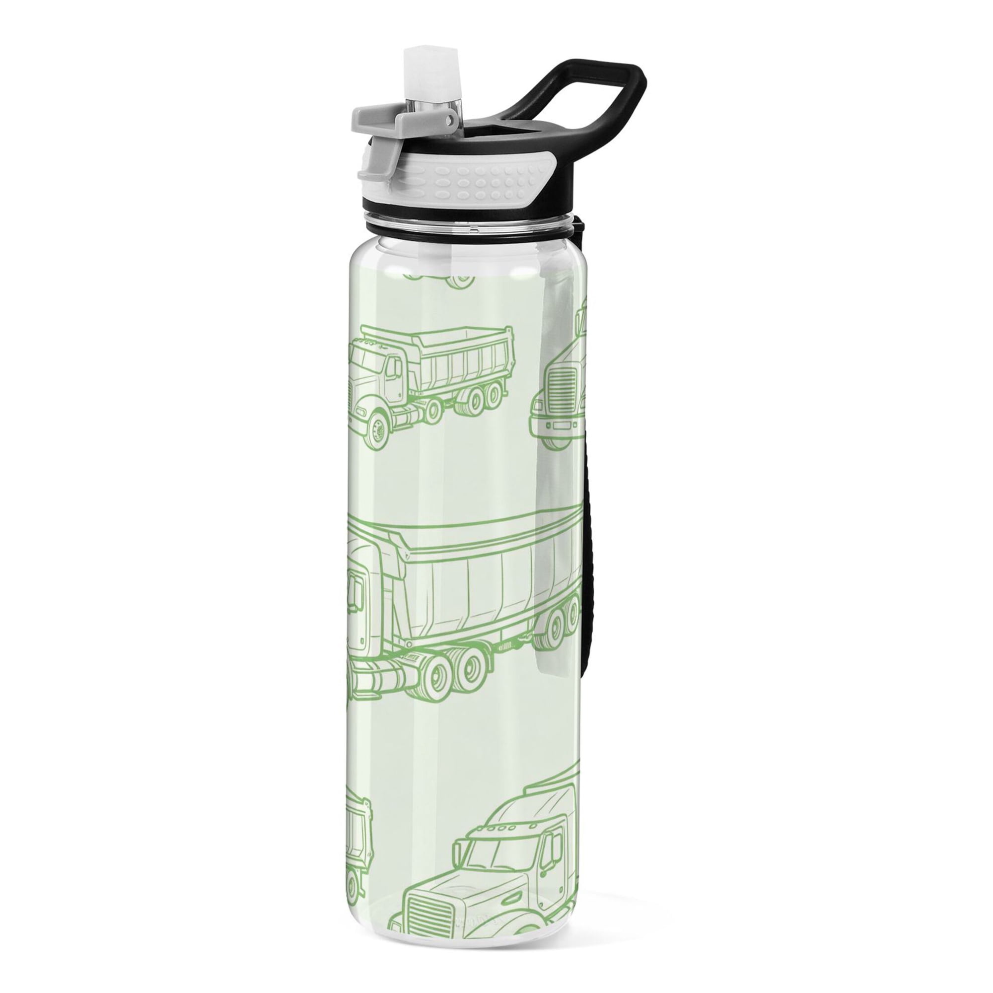 1000ml Clear Water Bottles with Handle and Locking Lid Quality Tritan Sport Bottle Straw for Gym Travel Truck Pattern Printed