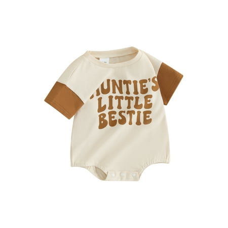 

ESASSALY Baby Summer Romper Letter Print Round Neck Short Sleeve Bodysuit