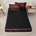 thumbnail image 4 of Castle Fairy Neon Red Sports Car Zipper Twin Comforter Sets with Fitted Sheet and 2 Pillowcases,Grid Print Zipper Bedding Set for Bedroom,Red Black,4-Piece,Black Reversible, 4 of 6