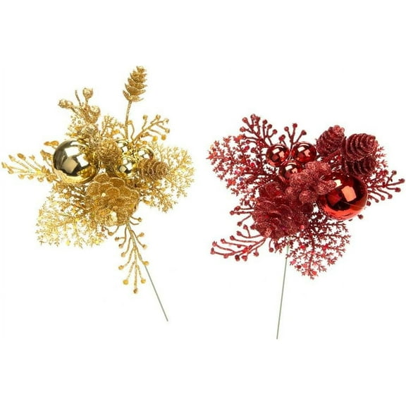 Save Dollar Stores Christmas Glitter Berry Cone Pick, 8 Inches, Christmas Spray Red/Gold