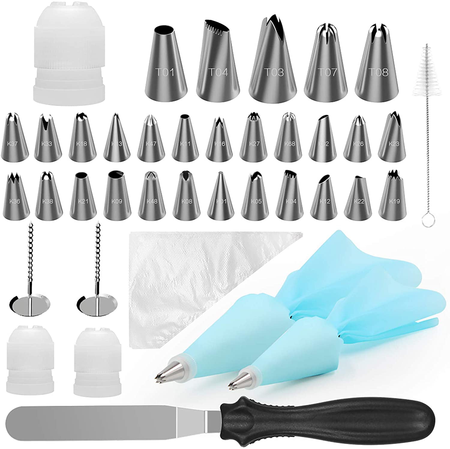 3 Scrapers Baking Accessories for DIY Cakes Cupcake Cookies Dessert 2 Reusable Piping Bags 33PCS Cake Decorating Supplies Kit with 24 Stainless Steel Piping Nozzles Tips 2 Plastic Couplers 