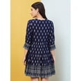 thumbnail image 4 of Globus Women Navy Blue Floral Printed Tie-Up Neck Gathered A-Line Dress, 4 of 6