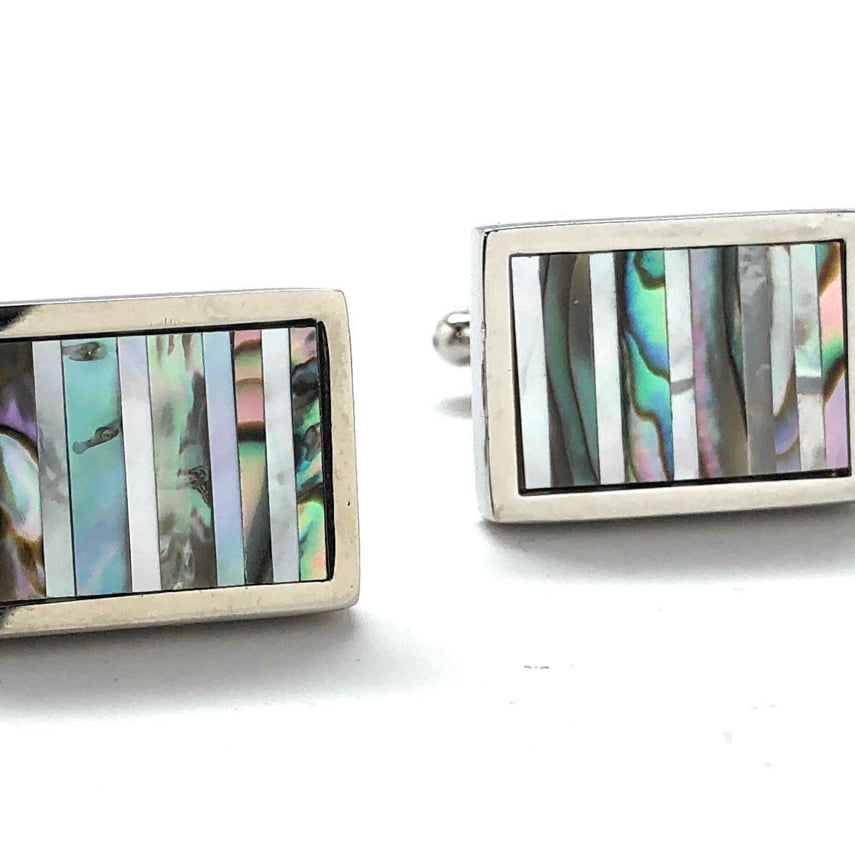 Genuine Black Mother of Pearl Shell Silver Plated Cufflinks in Black Gift Pouch 