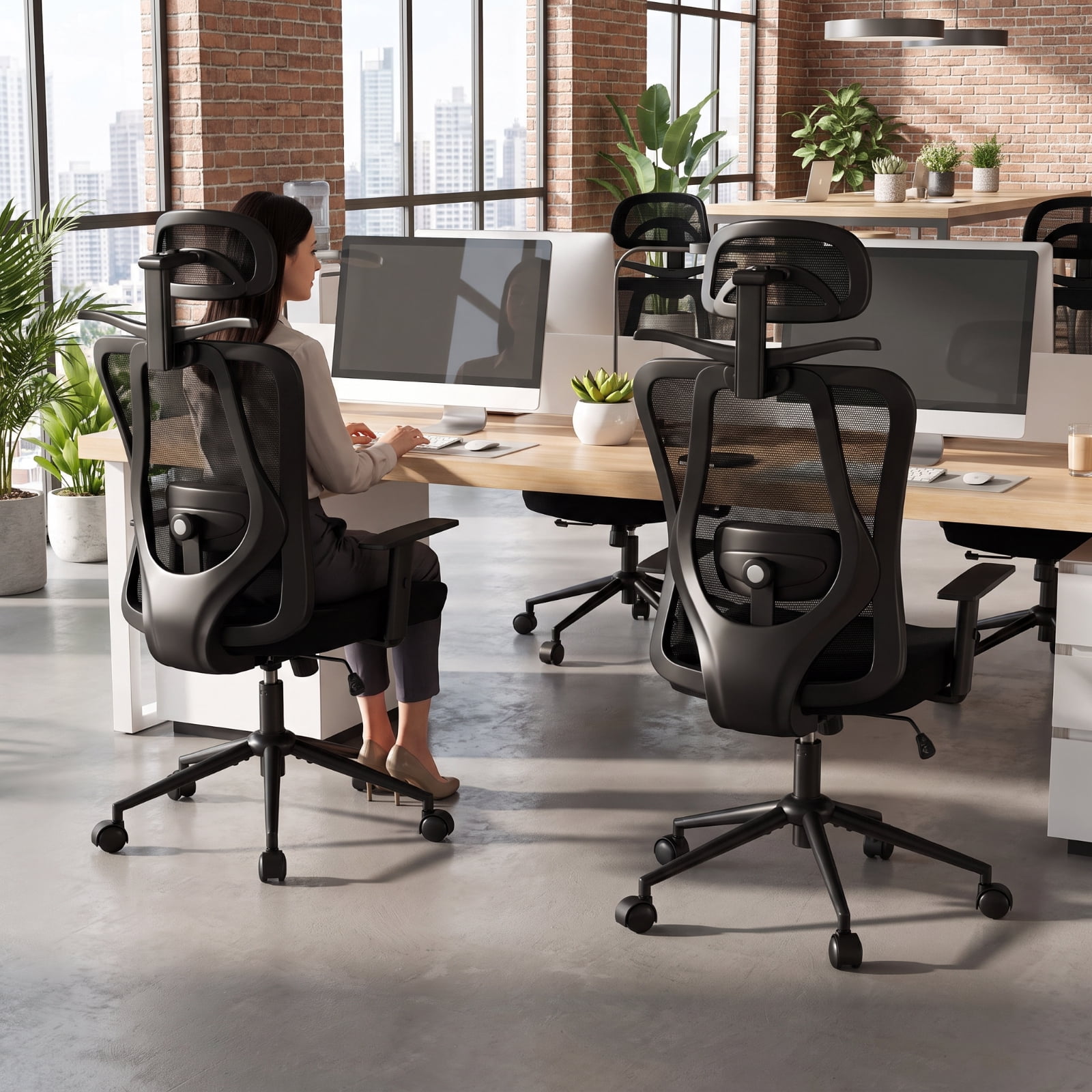 Furnibear Ergonomic Office Chair High Back Breathable Mesh Computer Chair with Adjustable 3D Headrest Lumbar Support and Recline, Black