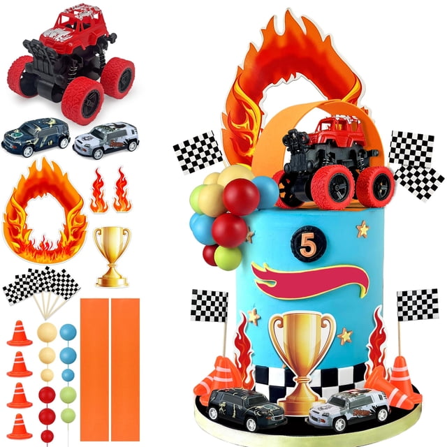 30 Piezas De Decoraciones Para Pasteles De Camión, Adornos Para Pasteles De Camión, Bolas Rojas, Azules, Amarillas Y Verdes, Adornos Para Pasteles De Autos De Carrera Para Camiones, Suministros De Dec