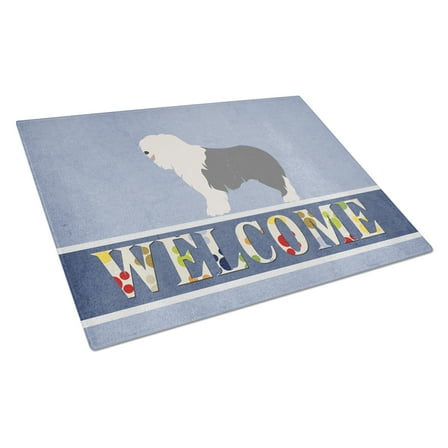 Caroline's Treasures Old English Sheepdog Welcome Glass Cutting Board Large