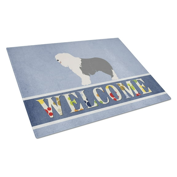 Caroline's Treasures Old English Sheepdog Welcome Glass Cutting Board Large