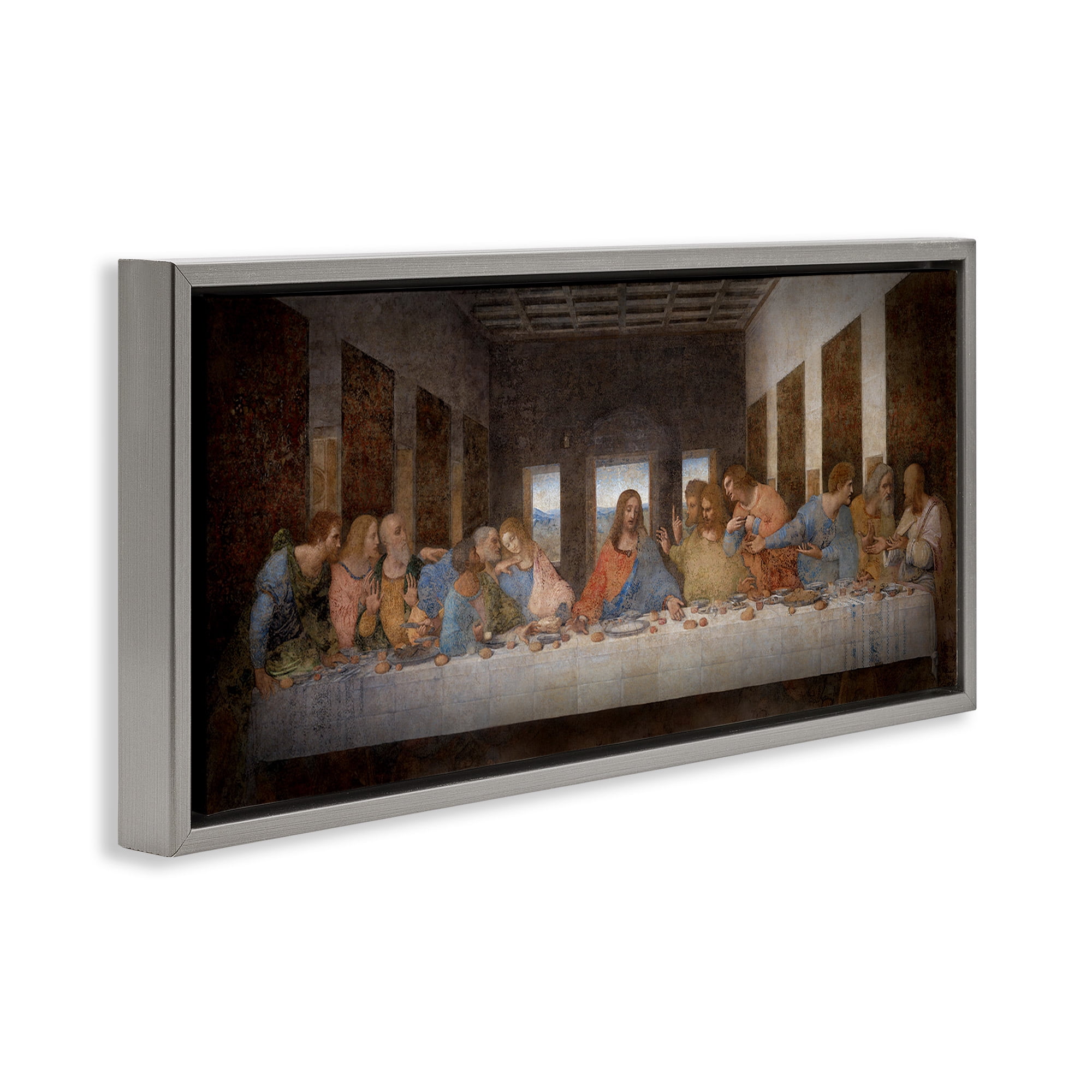 Stupell Industries Last Supper Religious Classical Painting Abstract Painting Gray Floater Framed Canvas Art Print Wall Art, 25 x 11