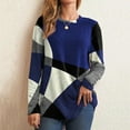 thumbnail image 6 of Lohuatrd Women Geometric Patchwork Color Tops O-neck Long Sleeve Buttons Decor Casual Blouse Loose Fit Tunic Tops, 6 of 8