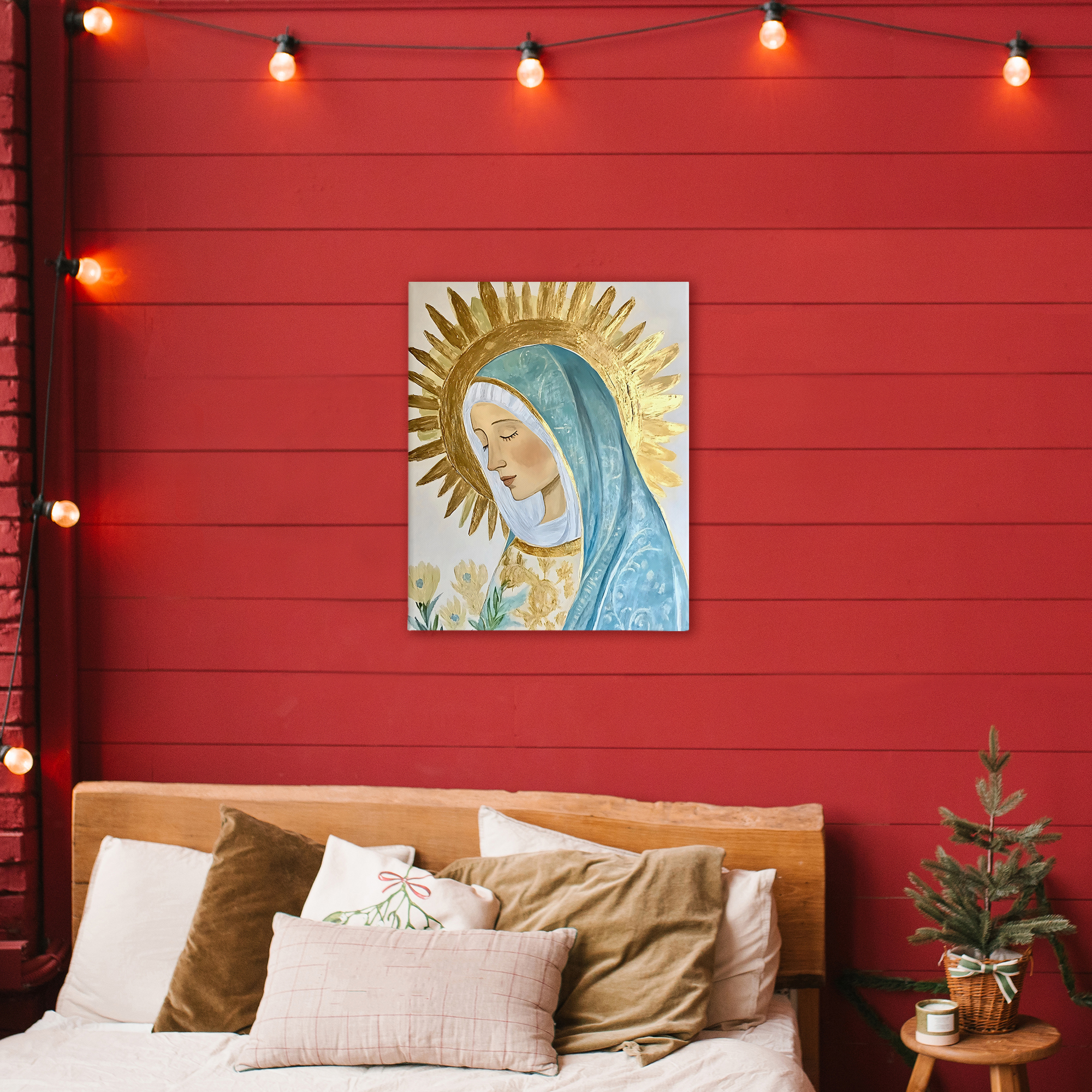 Holy Mary In Gold Canvas Wall Art, design by Franklyn Gregory