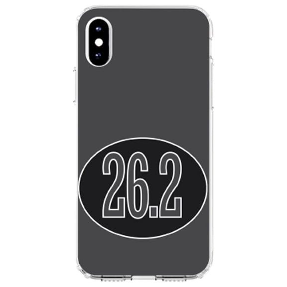 DistinctInk Clear Shockproof Hybrid Case for iPhone XS Max (6.5" Screen) - TPU Bumper, Acrylic Back, Tempered Glass Screen Protector - Black 26.2 Oval Marathon Run - Show Your Love of Running