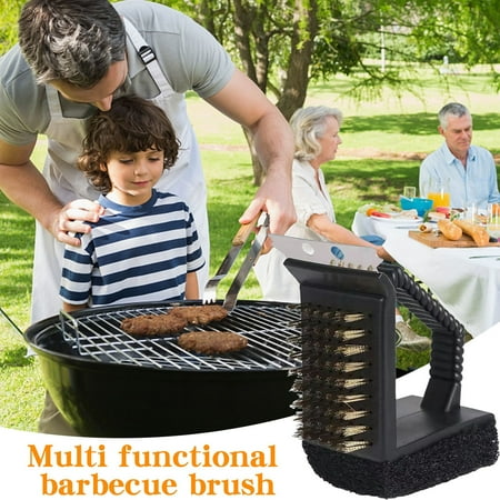 3-in-1 Stainless Steel BBQ Grill Cleaning Brush – Right Angle Scraper & Sponge Combo | Durable 430 Steel & Non-Slip PP Handle | for Grill Plates Nets & Utensils 3-in-1 Stainless Steel BBQ Grill Cleaning Brush – Right Angle Scraper & Sponge Combo | Durable 430 Steel & Non-Slip PP Handle | for Grill Plates Nets & Utensils