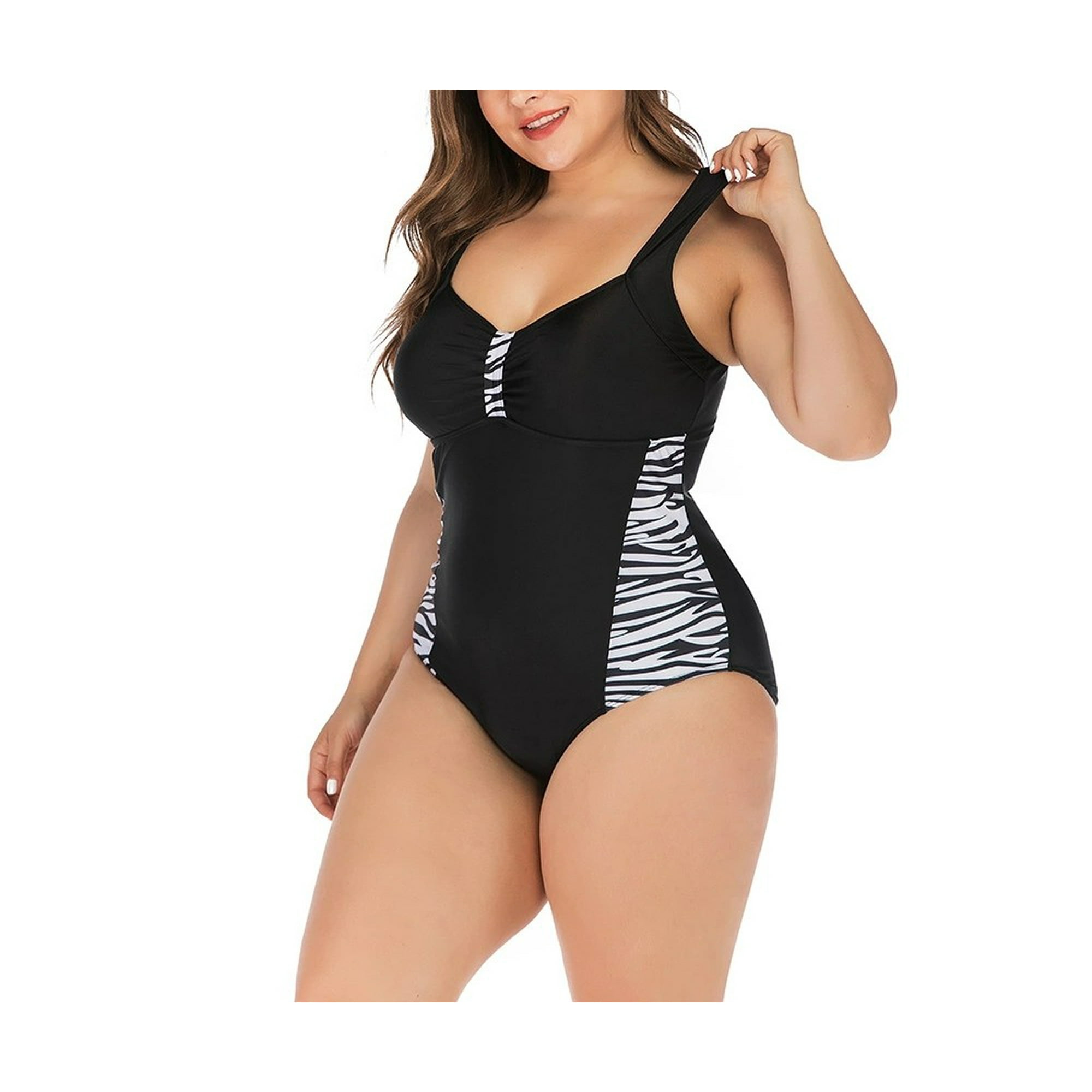 Freedo Women Plus Size One Piece Swimsuit Backless Bikini Black and Green BLACK 3XL