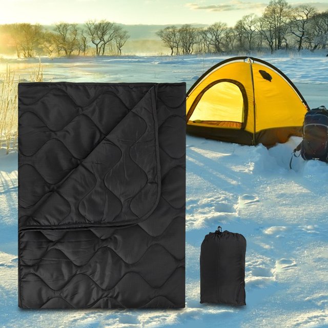 Manta aislante para acampar, colcha ligera y cálida para senderismo al aire libre (negro)
