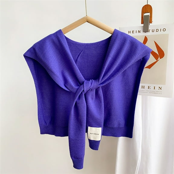 Bxsruta Women's Solid Color Knitted Outwear Shawl Winter False Collar Decorative Kangshi Lap Shoulder Fashion Scarf Sky Blue