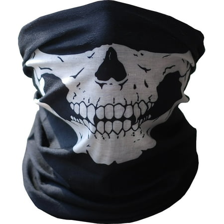 Skeleton Skull Seamless Bandana Tube Masks Festival Style Face Mask Polyester Microfiber (Black)